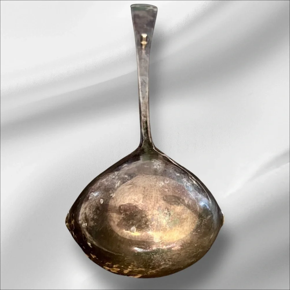 VTG Leonard Punch Soup Ladle Made in Italy Lg. Silver Plated Minimalist 12” Long